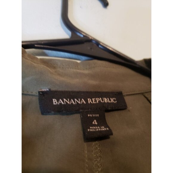 Banana Republic Womens Petite 4 Dress Green Long Sleeve Waist Tie Pocket Utility - Picture 5 of 6